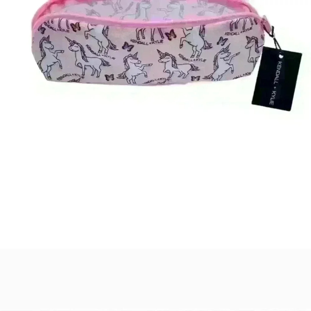 Kendall & Kylie Pink Rainbow Unicorn Zipper Case makeup bag travel bag new